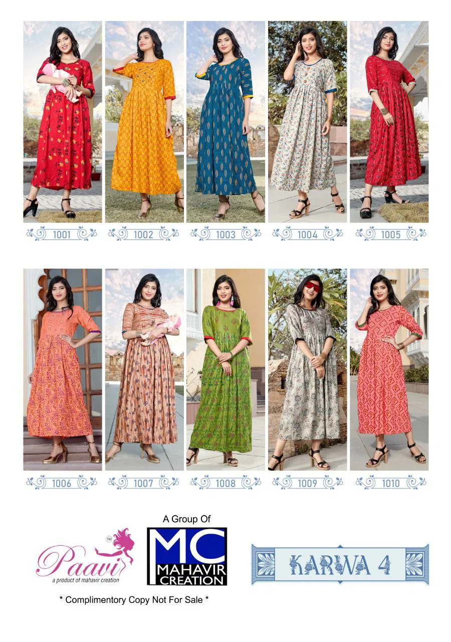 Paavi Kaarwan 4 Ethnic Wear Rayon Printed Anarkali Long Kurti Collection
